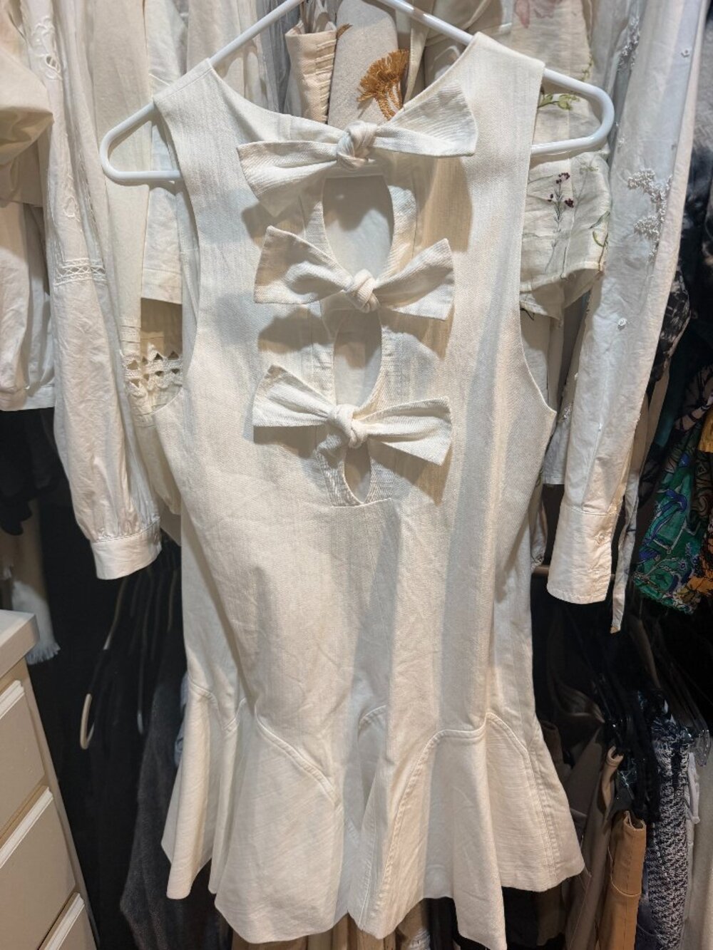 Alexis Alexia White Cotton Flounce Bow Dress Size Large